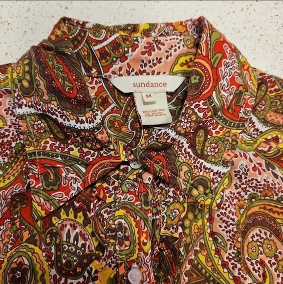 Sundance Paisley Blouse, Tiny  Ruffles, Button Down M, 8, Fine Cotton, EUC - Picture 6 of 8